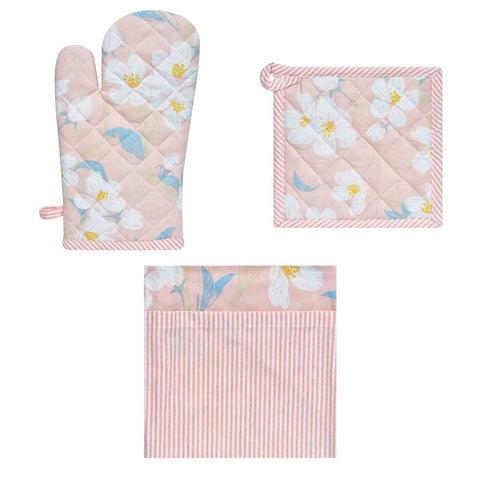 Darrahopens Home & Garden > Kitchenware Set of 3 Renee Cotton Cover Kitchen Textile Rose Pink