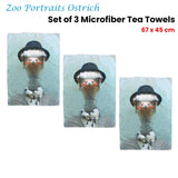 Darrahopens Home & Garden > Kitchenware Set of 3 Zoo Portraits Microfiber Tea Towels Ostrich 67 x 45 cm