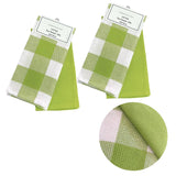Darrahopens Home & Garden > Kitchenware Set of 4 Cotton Waffle Checkered & Plain Dyed Tea Towels 50cm x 70cm Green