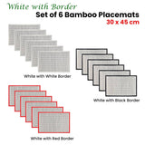 Darrahopens Home & Garden > Kitchenware Set of 6 Bamboo Table Placemats White with Red Border 30 x 45cm