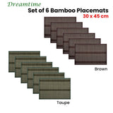 Darrahopens Home & Garden > Kitchenware Set of 6 Dreamtime Bamboo Table Placemats 30 x 45cm Brown
