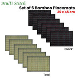 Darrahopens Home & Garden > Kitchenware Set of 6 Multi Stitch Bamboo Table Placemats 30 x 45cm Black