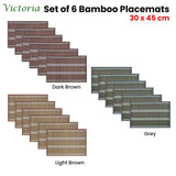 Darrahopens Home & Garden > Kitchenware Set of 6 Victoria Bamboo Table Placemats 30 x 45cm Grey/Silver