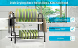 Darrahopens Home & Garden > Kitchenware Stainless Steel 2-Tier Dish Drying Rack with Utensil Holder, Cutting Board Holder and Dish Drainer for Kitchen Counter (Black)