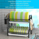 Darrahopens Home & Garden > Kitchenware Stainless Steel 2-Tier Dish Drying Rack with Utensil Holder, Cutting Board Holder and Dish Drainer for Kitchen Counter (Black)