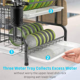 Darrahopens Home & Garden > Kitchenware Stainless Steel 2-Tier Dish Drying Rack with Utensil Holder, Cutting Board Holder and Dish Drainer for Kitchen Counter (Black)