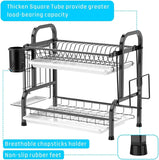 Darrahopens Home & Garden > Kitchenware Stainless Steel 2-Tier Dish Drying Rack with Utensil Holder, Cutting Board Holder and Dish Drainer for Kitchen Counter (Black)