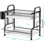 Darrahopens Home & Garden > Kitchenware Stainless Steel 2-Tier Dish Drying Rack with Utensil Holder, Cutting Board Holder and Dish Drainer for Kitchen Counter (Black)