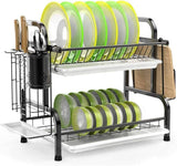 Darrahopens Home & Garden > Kitchenware Stainless Steel 2-Tier Dish Drying Rack with Utensil Holder, Cutting Board Holder and Dish Drainer for Kitchen Counter (Black)