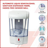 darrahopens Home & Garden > Laundry & Cleaning Automatic Liquid Soap/Alcohol Sanitizer Dispenser 700ML Hands-Free Sensor Wall