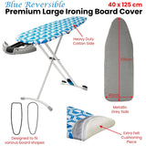 Darrahopens Home & Garden > Laundry & Cleaning Blue Reversible Premium Large Ironing Board Cover with Underlay 40 x 125 cm