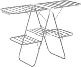 Darrahopens Home & Garden > Laundry & Cleaning SONGMICS Foldable 2-Level Large Clothes Drying Rack with Adjustable Wings 33 Drying Rails and Clips Silver and White LLR053W01