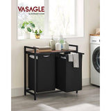 Darrahopens Home & Garden > Laundry & Cleaning VASAGLE Laundry Basket with Shelf and Pull-Out Bags Rustic Brown and Black