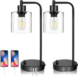 Darrahopens Home & Garden > Lighting 2x Pack Industrial Table Lamp with 2 USB Port for Bedside Nightstand Desk and Living Room Office (Bulb not Included)