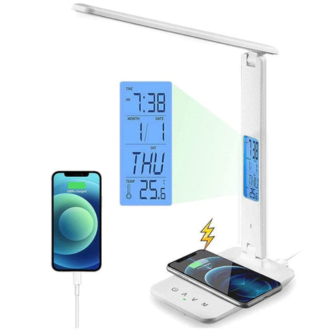 darrahopens Home & Garden > Lighting LED Desk Lamp with Fast Wireless Charger Clock Alarm Date Temperature