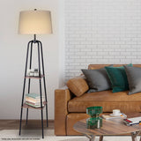 Darrahopens Home & Garden > Lighting Sarantino Metal Etagere Floor Lamp Shade Metal Shelf in Wood Finish