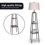 Darrahopens Home & Garden > Lighting Sarantino Metal Etagere Floor Lamp Shade Metal Shelf in Wood Finish