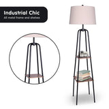 Darrahopens Home & Garden > Lighting Sarantino Metal Etagere Floor Lamp Shade Metal Shelf in Wood Finish