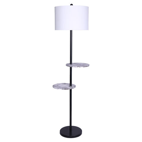 Darrahopens Home & Garden > Lighting Sarantino Metal Floor Lamp Shade Black Post in Marble Finish Shelves