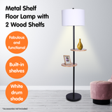 Darrahopens Home & Garden > Lighting Sarantino Metal Floor Lamp Shade with Black Post in Round Wood Shelves
