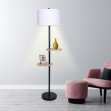 Darrahopens Home & Garden > Lighting Sarantino Metal Floor Lamp Shade with Black Post in Round Wood Shelves