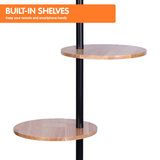 Darrahopens Home & Garden > Lighting Sarantino Metal Floor Lamp Shade with Black Post in Round Wood Shelves