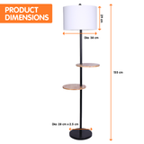 Darrahopens Home & Garden > Lighting Sarantino Metal Floor Lamp Shade with Black Post in Round Wood Shelves