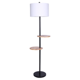 Darrahopens Home & Garden > Lighting Sarantino Metal Floor Lamp Shade with Black Post in Round Wood Shelves