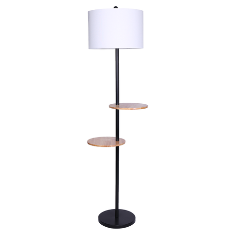 Darrahopens Home & Garden > Lighting Sarantino Metal Floor Lamp Shade with Black Post in Round Wood Shelves