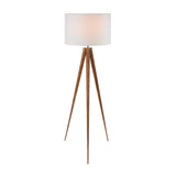 Darrahopens Home & Garden > Lighting Sarantino Metal Tripod Floor Spot Lamp Shade Drum in Wooden Finish