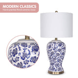 Darrahopens Home & Garden > Lighting Sarantino Table Lamp Ceramic Floral Base Cotton Drum Shade