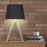 Darrahopens Home & Garden > Lighting Sarantino Wooden Tripod Table Lamp With Black Taper Fabric Shade