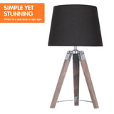 Darrahopens Home & Garden > Lighting Sarantino Wooden Tripod Table Lamp With Black Taper Fabric Shade