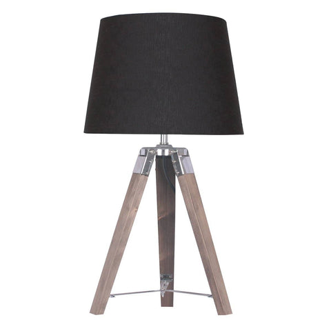 Darrahopens Home & Garden > Lighting Sarantino Wooden Tripod Table Lamp With Black Taper Fabric Shade