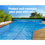 darrahopens Home & Garden > Pool & Accessories Aquabuddy Swimming Pool Cover Roller Reel Adjustable Solar Thermal Blanket Blue
