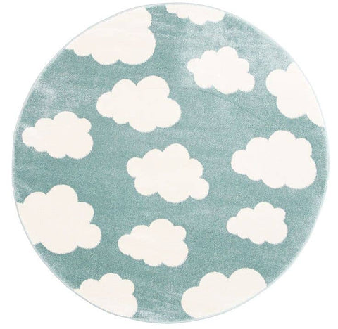 darrahopens Home & Garden > Rugs Piccolo  Aqua White Cloud Kids Rug 133x133cm Round