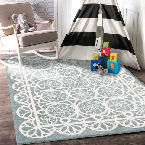 darrahopens Home & Garden > Rugs Piccolo  Aqua White Doily Kids Rug  120x170cm