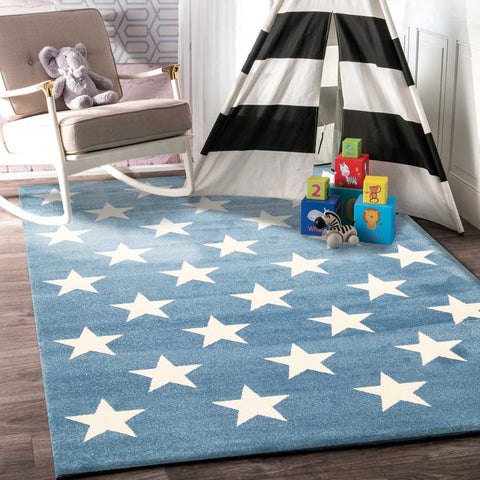 darrahopens Home & Garden > Rugs Piccolo  Blue and White Stars Kids Rug 120x170cm