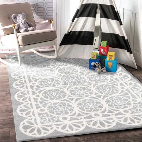 darrahopens Home & Garden > Rugs Piccolo  Grey and White Doily Kids Rug 120x170cm