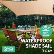 darrahopens Home & Garden > Shading Instahut 3 x 4m Waterproof Rectangle Shade Sail Cloth - Sand Beige
