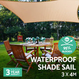 darrahopens Home & Garden > Shading Instahut 3 x 4m Waterproof Rectangle Shade Sail Cloth - Sand Beige