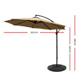 darrahopens Home & Garden > Shading Instahut 3M Umbrella with 48x48cm Base Outdoor Umbrellas Cantilever Sun Beach Garden Patio Beige