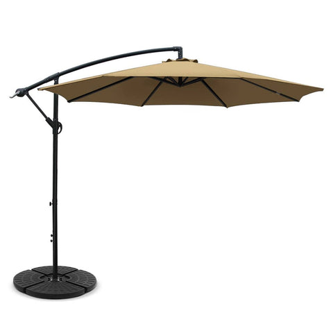 darrahopens Home & Garden > Shading Instahut 3M Umbrella with 48x48cm Base Outdoor Umbrellas Cantilever Sun Beach Garden Patio Beige