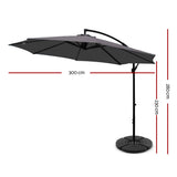 darrahopens Home & Garden > Shading Instahut 3M Umbrella with 48x48cm Base Outdoor Umbrellas Cantilever Sun Beach Garden Patio Charcoal