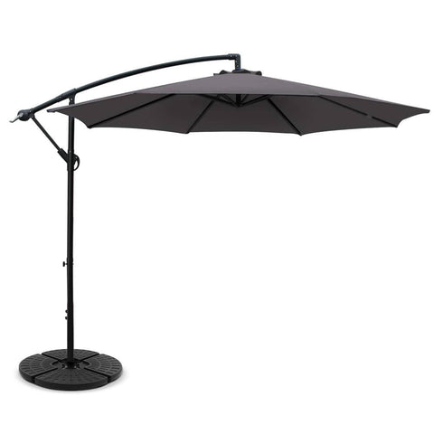 darrahopens Home & Garden > Shading Instahut 3M Umbrella with 48x48cm Base Outdoor Umbrellas Cantilever Sun Beach Garden Patio Charcoal