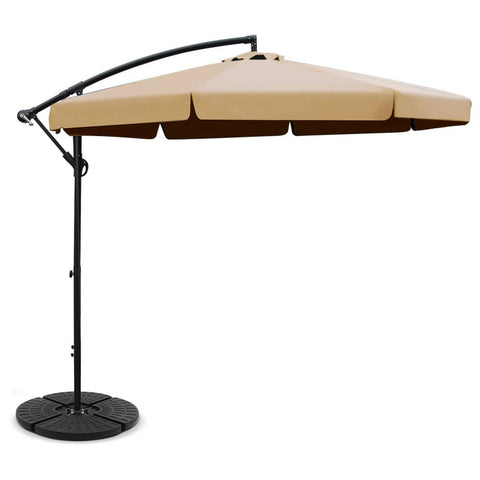 darrahopens Home & Garden > Shading Instahut 3M Umbrella with 48x48cm Base Outdoor Umbrellas Cantilever Sun Beach UV Beige