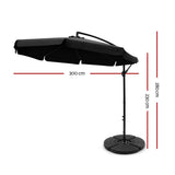 darrahopens Home & Garden > Shading Instahut 3M Umbrella with 48x48cm Base Outdoor Umbrellas Cantilever Sun Beach UV Black