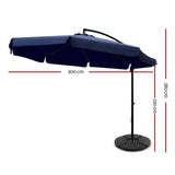 darrahopens Home & Garden > Shading Instahut 3M Umbrella with 48x48cm Base Outdoor Umbrellas Cantilever Sun Beach UV Navy