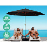 darrahopens Home & Garden > Shading Instahut 3M Umbrella with Base Outdoor Pole Umbrellas Garden Stand Deck Black