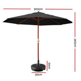 darrahopens Home & Garden > Shading Instahut 3M Umbrella with Base Outdoor Pole Umbrellas Garden Stand Deck Black